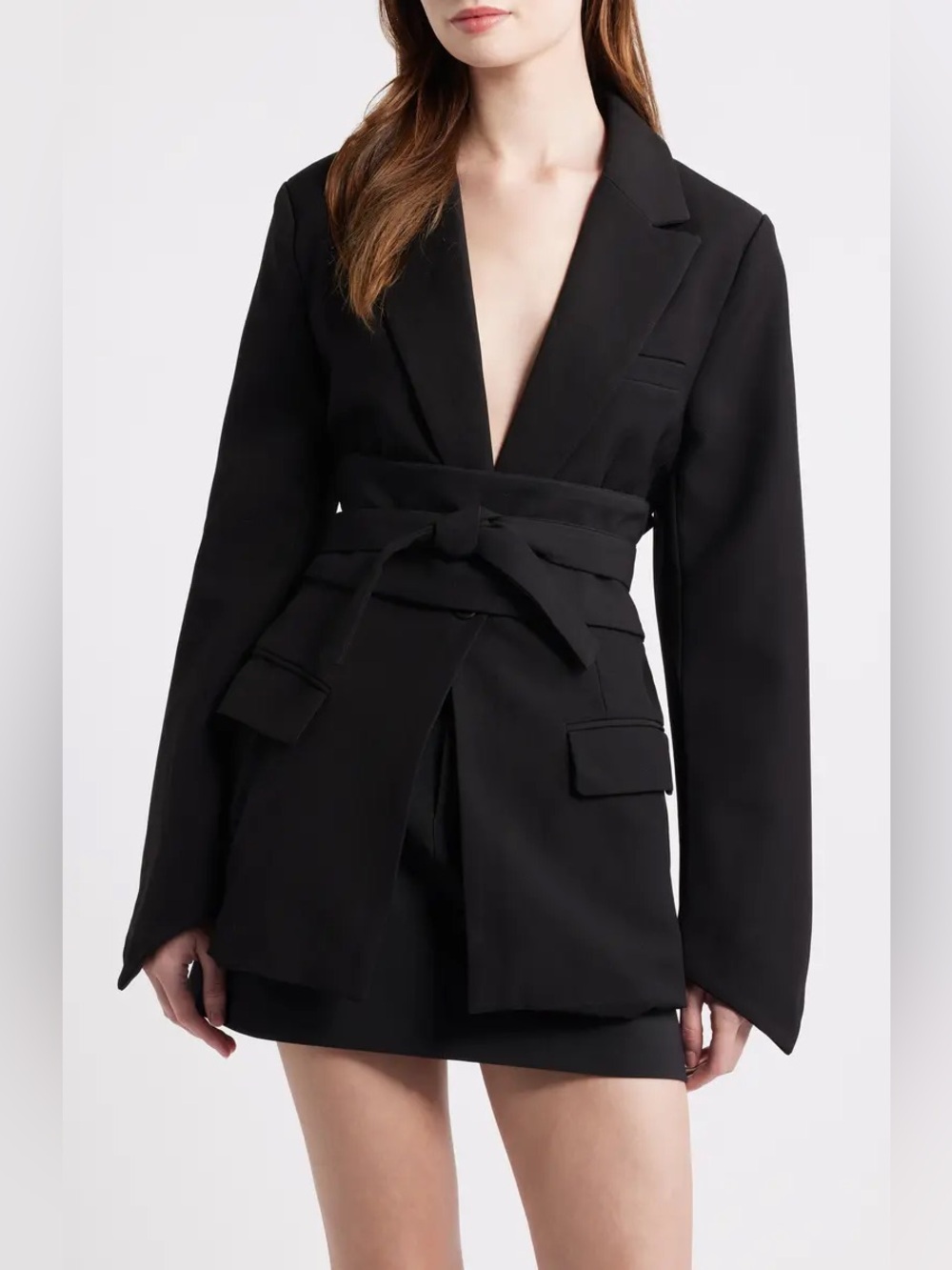 Micas Belted Black Tailored Blazer Size Small